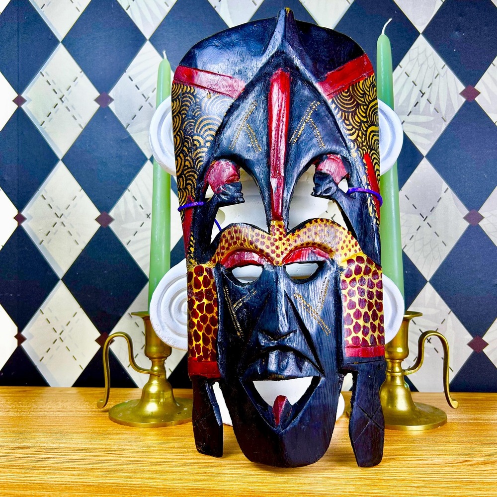 Maasai Mask 14" Hand-Carved Wood Wall Sculpture African Tribal‎ Folk Art